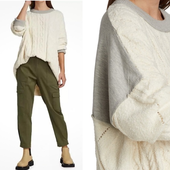 FREE PEOPLE Olympia Tunic Cable Knit Chunky Sweater Sweatshirt XS OVERSIZED S M - Picture 3 of 16